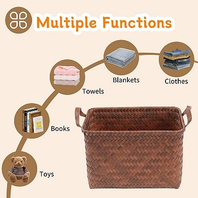 Wicker Storage Baskets Organizer Bins for Shelves Blankets Towels Home Decor