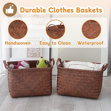 Wicker Storage Baskets Organizer Bins for Shelves Blankets Towels Home Decor