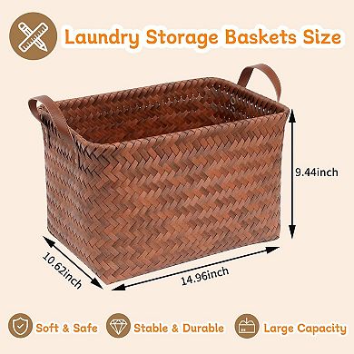 Wicker Storage Baskets Organizer Bins for Shelves Blankets Towels Home Decor