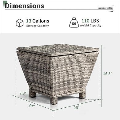 Outdoor Side Table with Storage 27 Gallon Patio Deck Box Wicker for Poolside Balcony