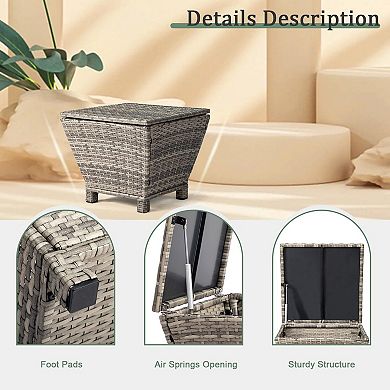 Outdoor Side Table with Storage 27 Gallon Patio Deck Box Wicker for Poolside Balcony