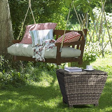Outdoor Side Table with Storage 27 Gallon Patio Deck Box Wicker for Poolside Balcony