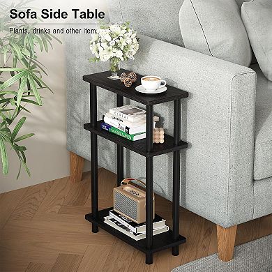 3-tier Skinny End Table with Storage Slim Nightstand for Small Spaces Living Room Bedroom