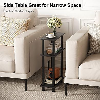 3-tier Skinny End Table with Storage Slim Nightstand for Small Spaces Living Room Bedroom