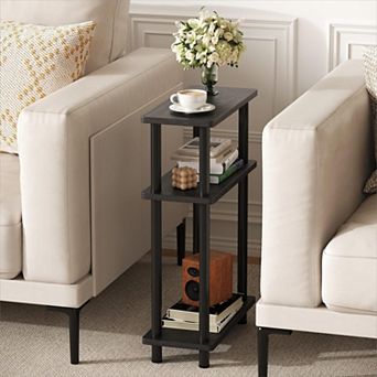3 tier Skinny End Table with Storage Slim Nightstand for Small Spaces Living Room Bedroom