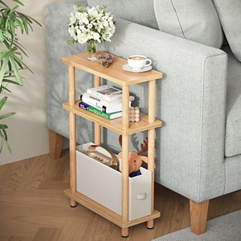 3 tier Skinny End Table with Storage Slim Nightstand for Small Spaces Living Room Bedroom