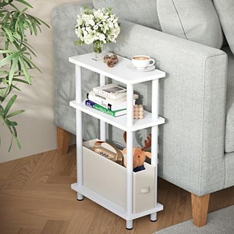 3 tier Skinny End Table with Storage Slim Nightstand for Small Spaces Living Room Bedroom