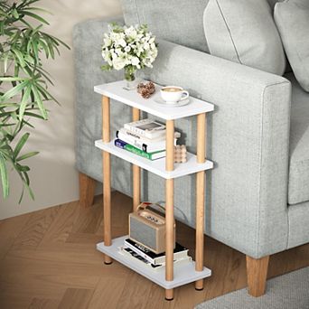 3 tier Skinny End Table with Storage Slim Nightstand for Small Spaces Living Room Bedroom