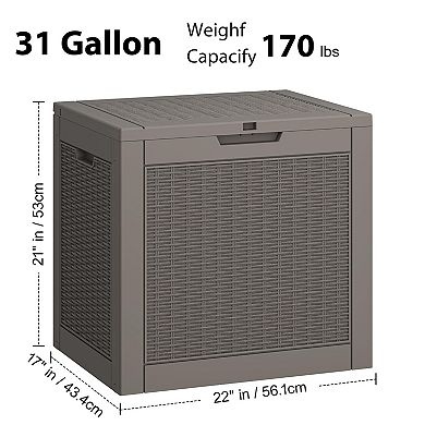 Outdoor Storage Box 31 Gallon Waterproof Lockable Deck Garden Patio Cushions Pool Accessories Tool