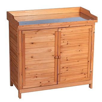 Outdoor Garden Patio Wooden Storage Cabinet Waterproof Tool Shed Potting Benches Work Station Table