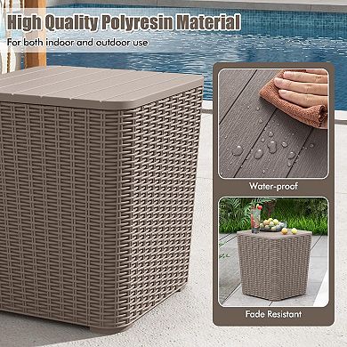 11.5 Gallon Waterproof Deck Box Outdoor Storage Removable Lid Faux Rattan Side Table Extra Seat All