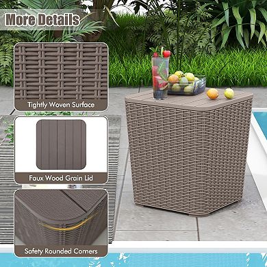 11.5 Gallon Waterproof Deck Box Outdoor Storage Removable Lid Faux Rattan Side Table Extra Seat All