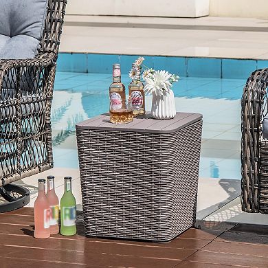 11.5 Gallon Waterproof Deck Box Outdoor Storage Removable Lid Faux Rattan Side Table Extra Seat All