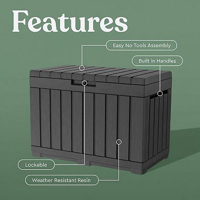 Deck Box Outdoor Storage for Patio Cushions Garden Tools Resin Lockable Extra Seating