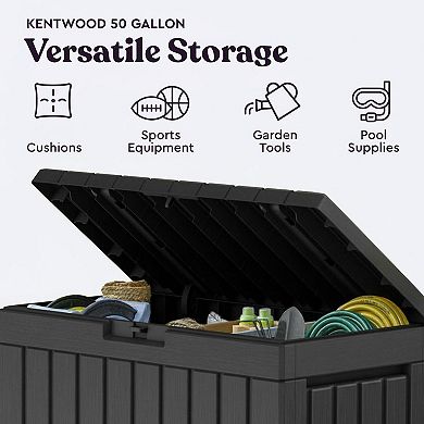 Deck Box Outdoor Storage for Patio Cushions Garden Tools Resin Lockable Extra Seating