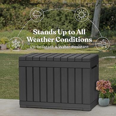 Deck Box Outdoor Storage for Patio Cushions Garden Tools Resin Lockable Extra Seating