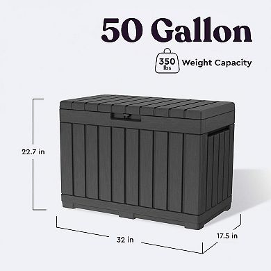 Deck Box Outdoor Storage for Patio Cushions Garden Tools Resin Lockable Extra Seating