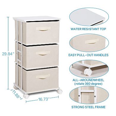 4 Drawer Narrow Fabric Storage Tower Vertical Slim Chest Organizer Wood Top Bedroom Bathroom