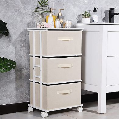 4 Drawer Narrow Fabric Storage Tower Vertical Slim Chest Organizer Wood Top Bedroom Bathroom