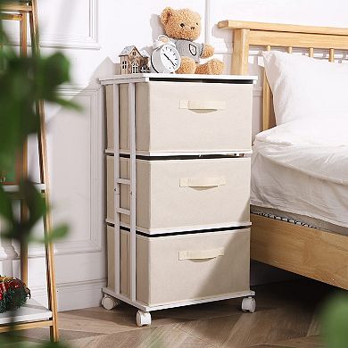 4 Drawer Narrow Fabric Storage Tower Vertical Slim Chest Organizer Wood Top Bedroom Bathroom