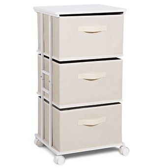 4 Drawer Narrow Fabric Storage Tower Vertical Slim Chest Organizer Wood Top Bedroom Bathroom