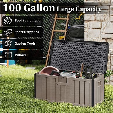 30 Gallon Outdoor Storage Box Bench Lockable Waterproof Weather Resistant Multifunctional
