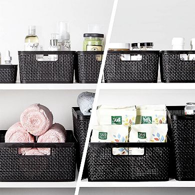 Woven Plastic Storage Baskets Stackable Durable Organizer Bins