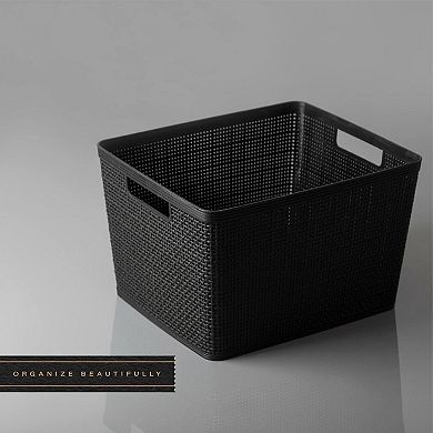 Woven Plastic Storage Baskets Stackable Durable Organizer Bins