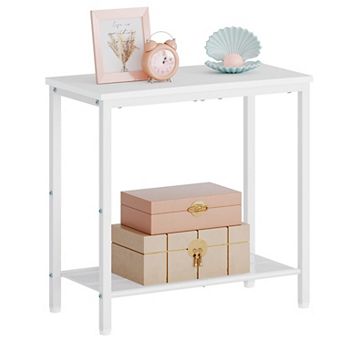 2 tier End Table Sofa Side Narrow Storage Slim Nightstand Small Spaces Metal Frame Living Room