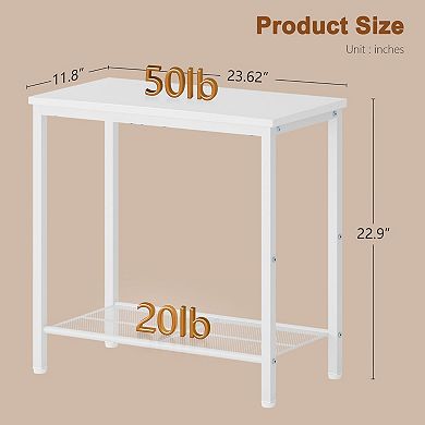 2 Tier End Table Sofa Side Narrow Storage Slim Nightstand Small Spaces Metal Frame Living Room