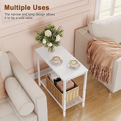 2 Tier End Table Sofa Side Narrow Storage Slim Nightstand Small Spaces Metal Frame Living Room