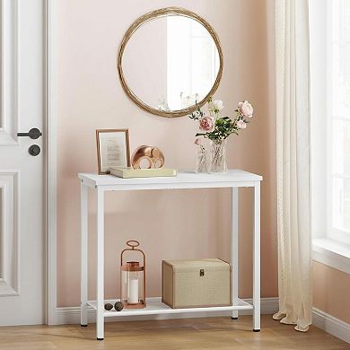 2 Tier End Table Sofa Side Narrow Storage Slim Nightstand Small Spaces Metal Frame Living Room