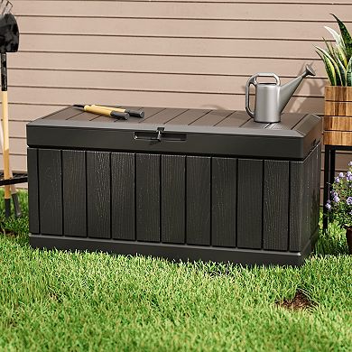 100 Gallon Resin Patio Storage Box Garden Tools Pool Gear Outdoor Cushions Hydraulic Stand Easy
