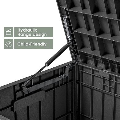100 Gallon Resin Patio Storage Box Garden Tools Pool Gear Outdoor Cushions Hydraulic Stand Easy