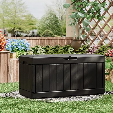 100 Gallon Resin Patio Storage Box Garden Tools Pool Gear Outdoor Cushions Hydraulic Stand Easy