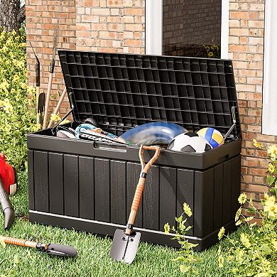 100 Gallon Resin Patio Storage Box Garden Tools Pool Gear Outdoor Cushions Hydraulic Stand Easy