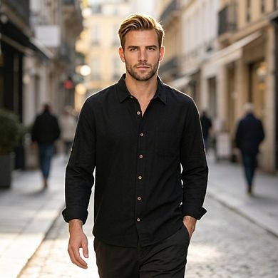 Men's Wrinkle Free Slim-Fit Long Sleeve Casual Button-Down Shirt
