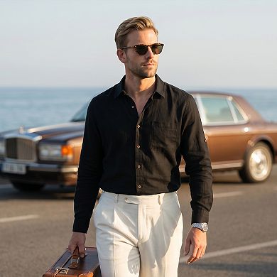 Men's Wrinkle Free Slim-Fit Long Sleeve Casual Button-Down Shirt