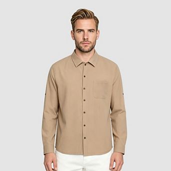 Men's Wrinkle Free Slim-Fit Long Sleeve Casual Button-Down Shirt