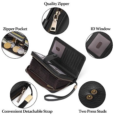 Leather Credit Card Holder RFID Blocking Large Capacity Bifold Wristlet Wallet