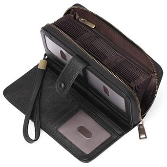 Leather Credit Card Holder RFID Blocking Large Capacity Bifold Wristlet Wallet
