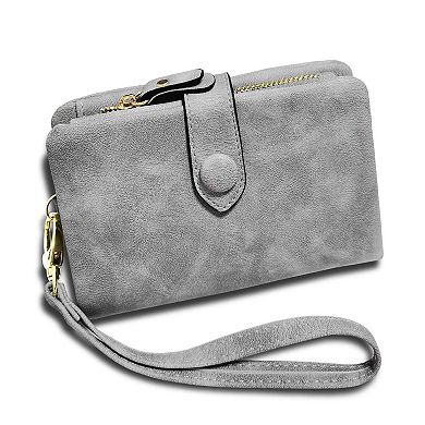 RFID Soft Leather Trifold Wristlet Wallet Women 16 Card Slots Bill Compartment Coin Pocket