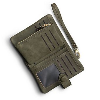 RFID Soft Leather Trifold Wristlet Wallet Women 16 Card Slots Bill Compartment Coin Pocket