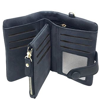 RFID Soft Leather Trifold Wristlet Wallet Women 16 Card Slots Bill Compartment Coin Pocket
