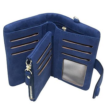 RFID Soft Leather Trifold Wristlet Wallet Women 16 Card Slots Bill Compartment Coin Pocket