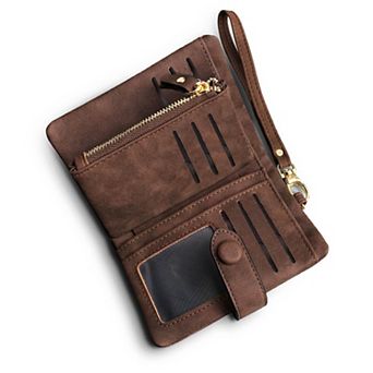 RFID Soft Leather Trifold Wristlet Wallet Women 16 Card Slots Bill Compartment Coin Pocket