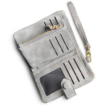 RFID Soft Leather Trifold Wristlet Wallet Women 16 Card Slots Bill Compartment Coin Pocket