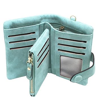 RFID Soft Leather Trifold Wristlet Wallet Women 16 Card Slots Bill Compartment Coin Pocket