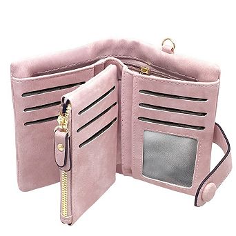 RFID Soft Leather Trifold Wristlet Wallet Women 16 Card Slots Bill Compartment Coin Pocket