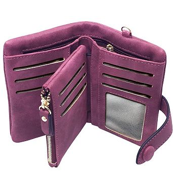 RFID Soft Leather Trifold Wristlet Wallet Women 16 Card Slots Bill Compartment Coin Pocket